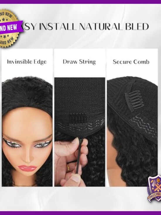 Burmese Curly Human Hair Half Wig Glueless 20in 180% Density Beginner Friendly